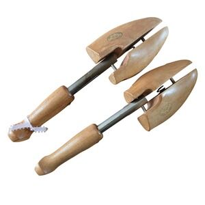 Vintage 1926 Patented Wood Shoe Trees Pair Split Toe Adjustable Size 52 Antique
